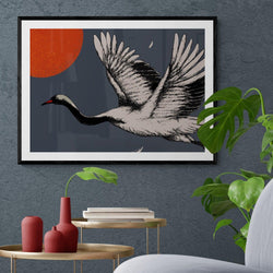 Japanese Art Crane Bird Animal Illustration Colourful Art Print - Ink North 