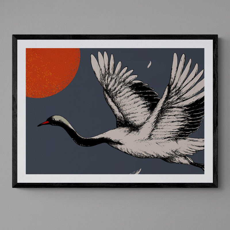 Japanese Art Crane Bird Animal Illustration Colourful Art Print - Ink North 