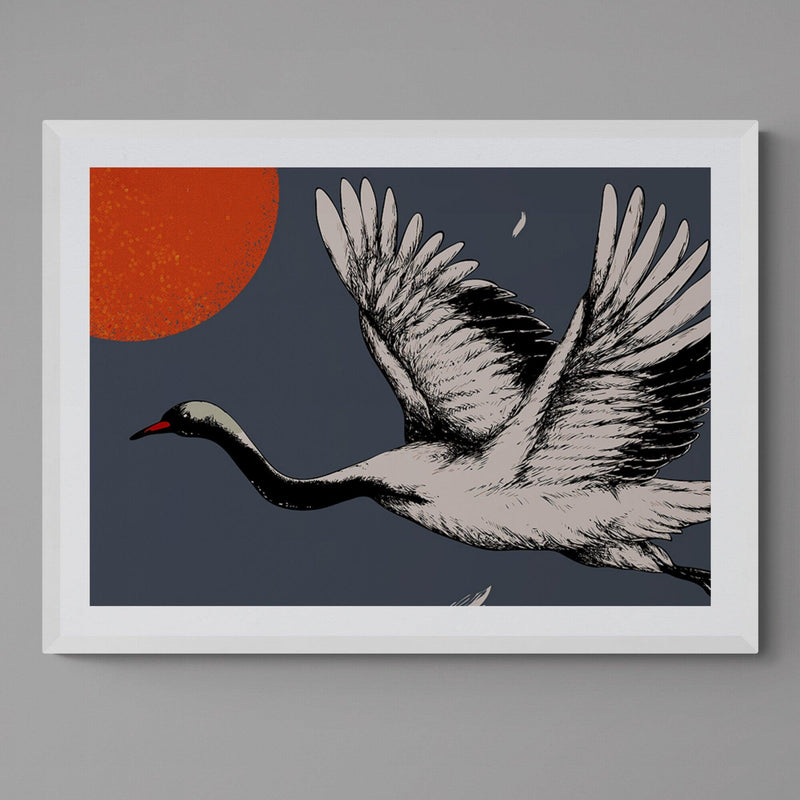 Japanese Art Crane Bird Animal Illustration Colourful Art Print - Ink North 