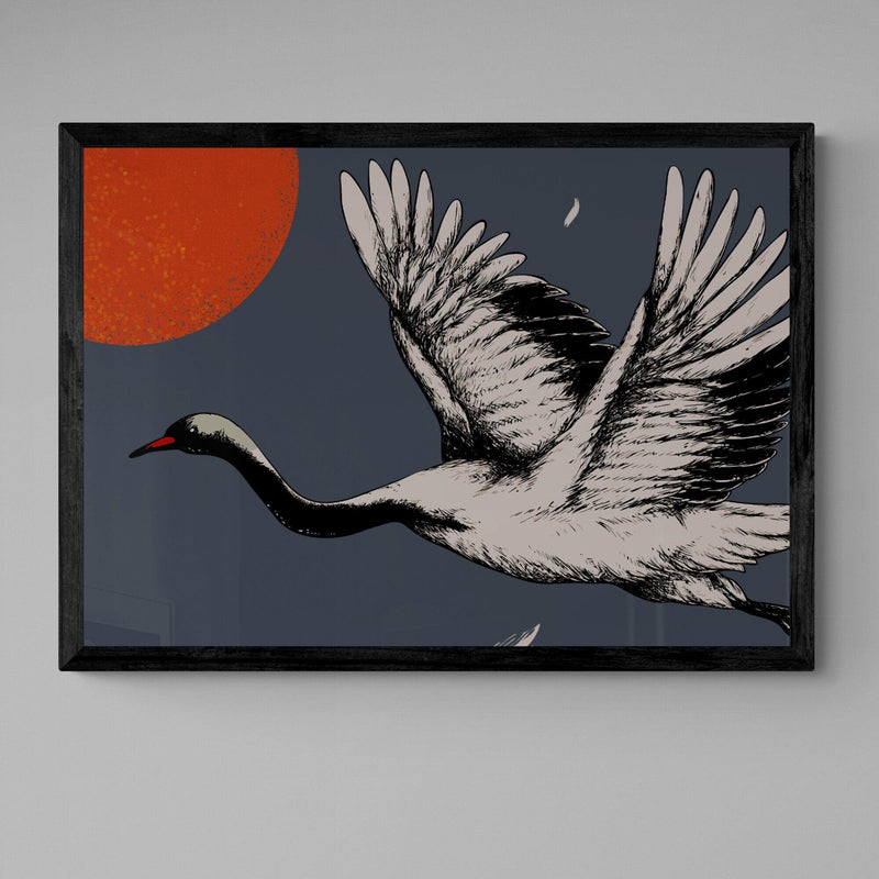 Japanese Art Crane Bird Animal Illustration Colourful Art Print - Ink North 