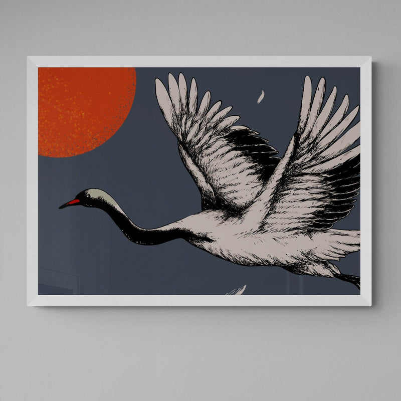 Japanese Art Crane Bird Animal Illustration Colourful Art Print - Ink North 