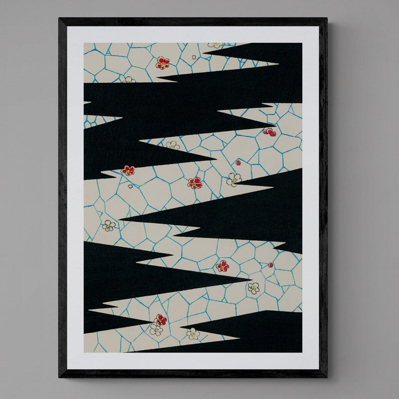 Japanese Black and White Geometric River Illustration Wall Art Print Poster - Ink North 