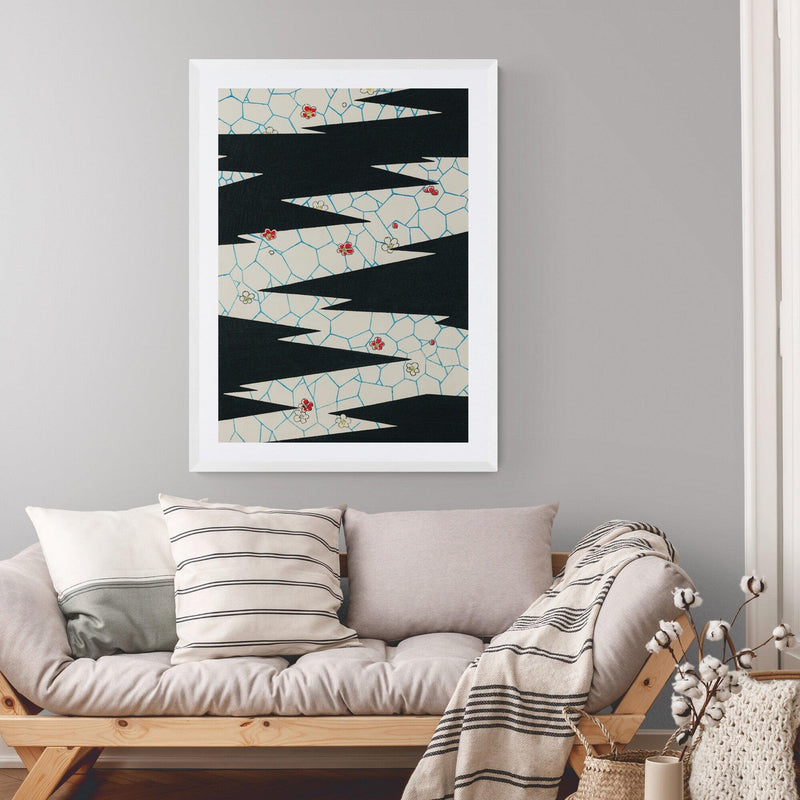 Japanese Black and White Geometric River Illustration Wall Art Print Poster - Ink North 