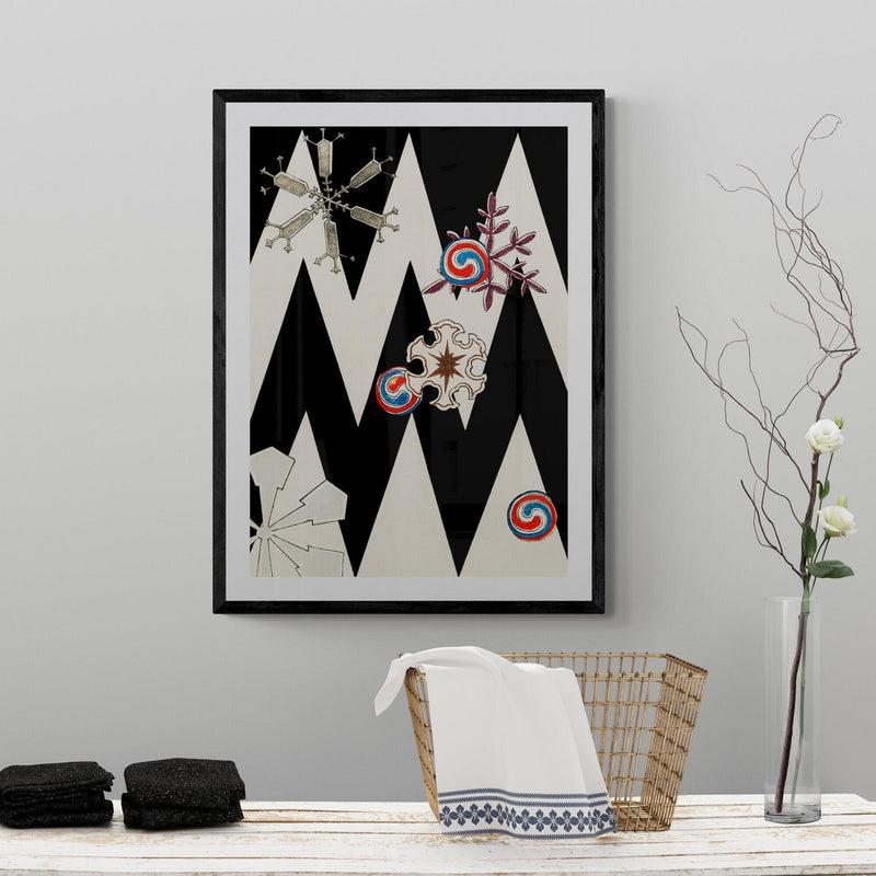 Japanese Black and White Geometric Snowflakes Wall Art Print Poster - Ink North 