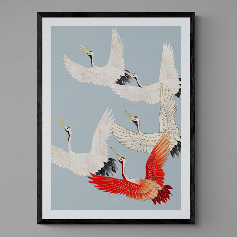 Japanese Crane Bird Animal Illustration Poster Art Print - Ink North 