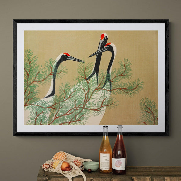 Japanese Crane Birds Illustration Wall Art Print Poster - Ink North 