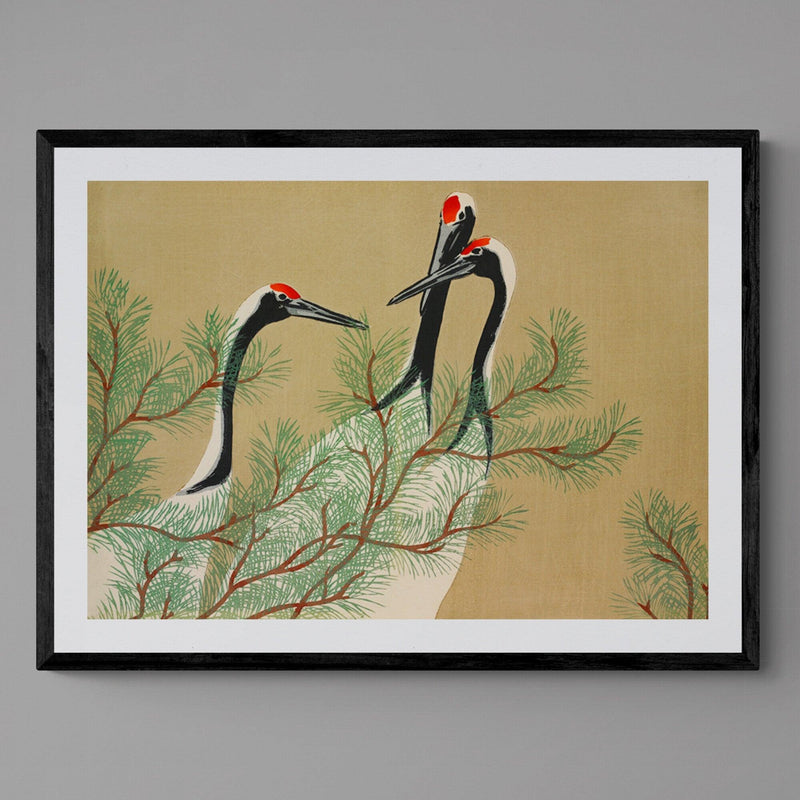 Japanese Crane Birds Illustration Wall Art Print Poster - Ink North 