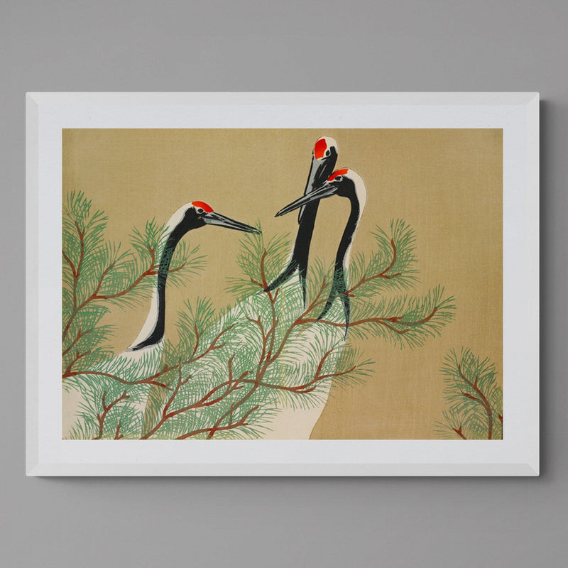 Japanese Crane Birds Illustration Wall Art Print Poster - Ink North 