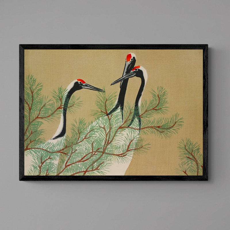 Japanese Crane Birds Illustration Wall Art Print Poster - Ink North 