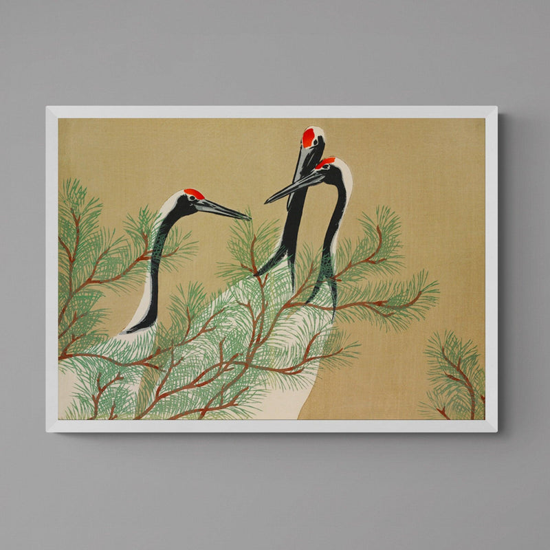 Japanese Crane Birds Illustration Wall Art Print Poster - Ink North 