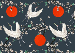 Japanese Crane Pattern Grey Animal Bird Illustration Poster Art Print - Ink North 