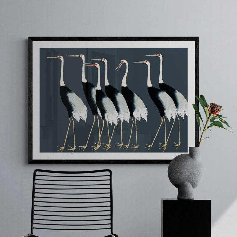 Japanese Cranes Animal Bird Illustration Poster Art Print - Ink North 