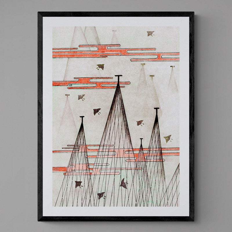 Japanese Geometric Mountain Pattern Wall Art Print Poster - Ink North 