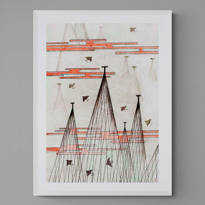 Japanese Geometric Mountain Pattern Wall Art Print Poster - Ink North 