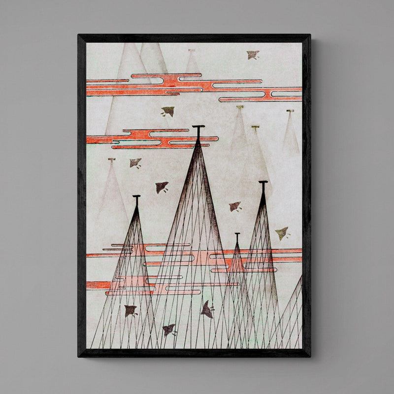 Japanese Geometric Mountain Pattern Wall Art Print Poster - Ink North 