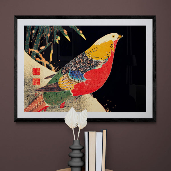 Japanese Golden Pheasant Bird Colourful Wall Art Print Poster - Ink North 