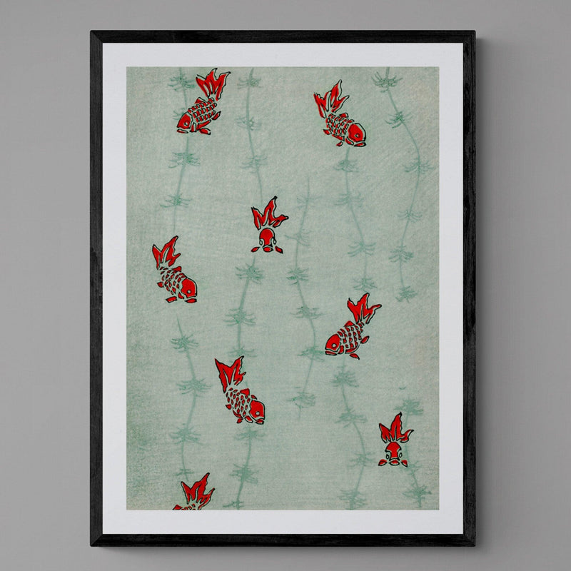 Japanese Goldfish Pattern Bathroom Wall Art Print Poster - Ink North 