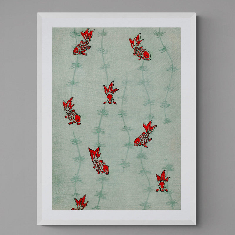 Japanese Goldfish Pattern Bathroom Wall Art Print Poster - Ink North 