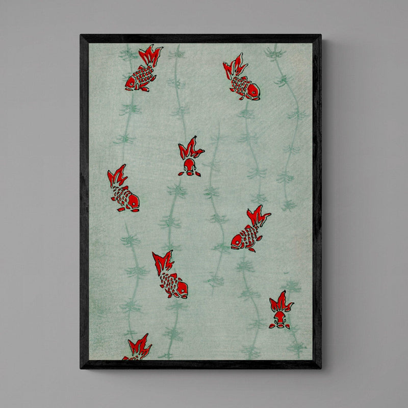 Japanese Goldfish Pattern Bathroom Wall Art Print Poster - Ink North 