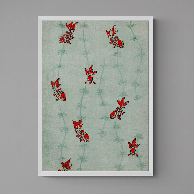 Japanese Goldfish Pattern Bathroom Wall Art Print Poster - Ink North 