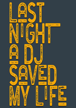 Last Night A DJ Saved My Life Song Lyric Poster Wall Art Print - Ink North 