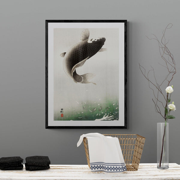 Leaping Carp Antique Illustration Japanese Wall Art Print - Ink North 