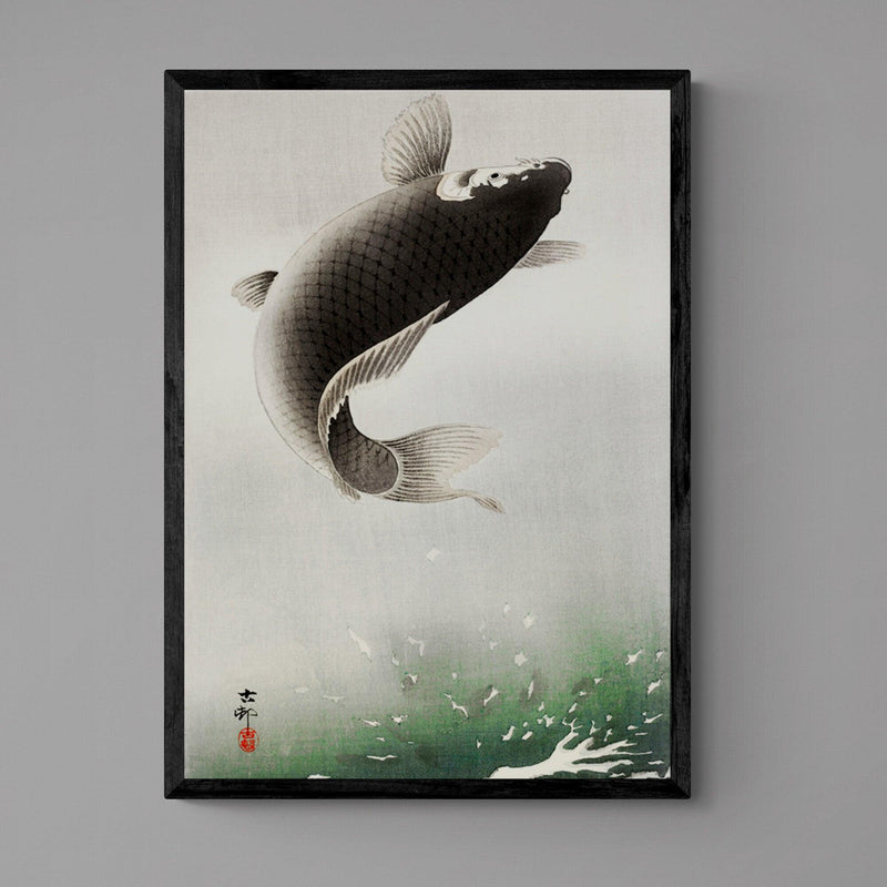 Leaping Carp Antique Illustration Japanese Wall Art Print - Ink North 