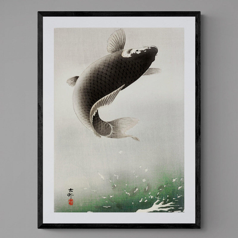 Leaping Carp Antique Illustration Japanese Wall Art Print - Ink North 