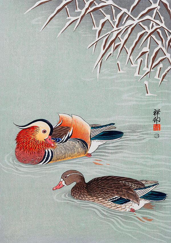 Mandarin Ducks Birds Japanese Wall Art Print Poster - Ink North 