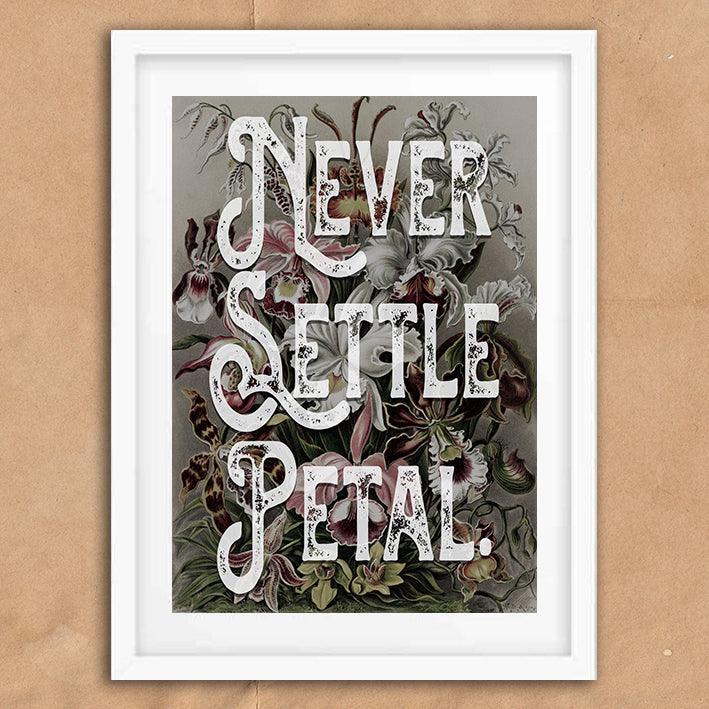 Never Settle Petal Motivational Quote Poster Wall Art Print - Ink North 