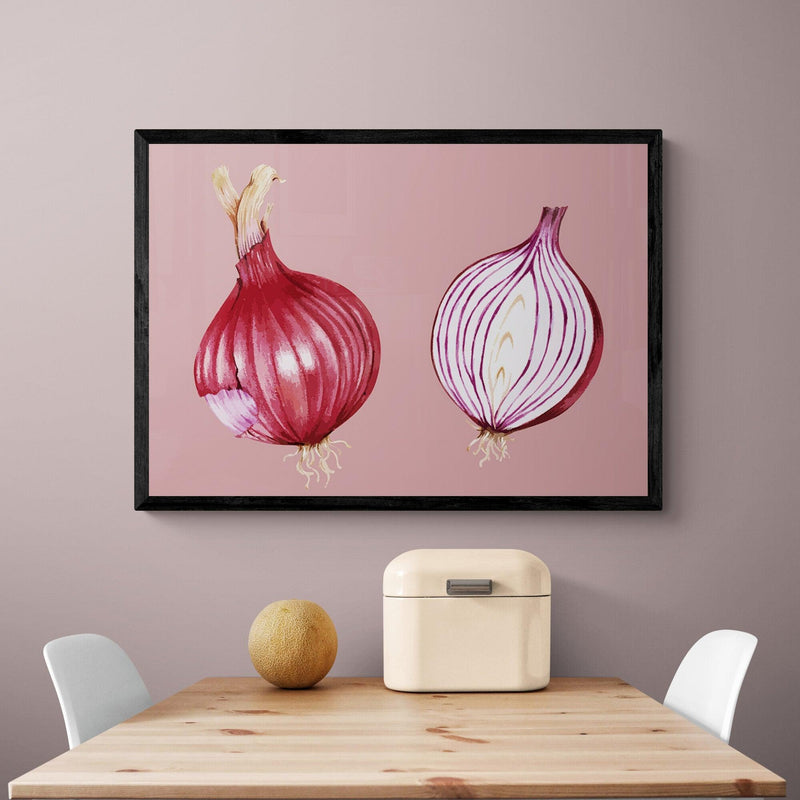 Red Onion Kitchen Colourful Art Poster Print - Ink North 