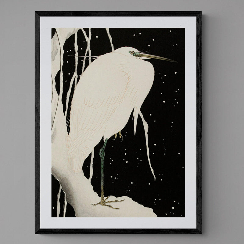 Snow Heron Bird Antique Illustration Japanese Wall Art Print - Ink North 