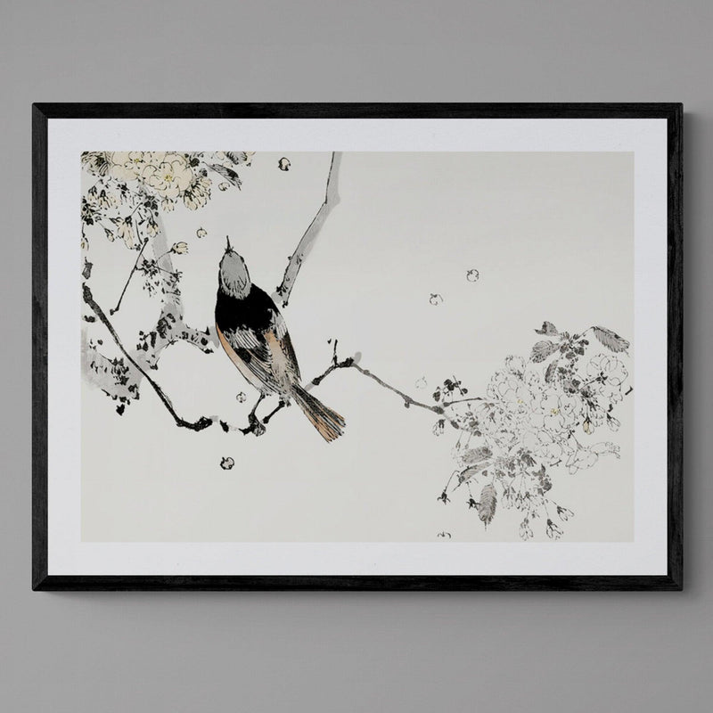 Swallow Bird On Branch Antique Illustration Japanese Wall Art Print - Ink North 