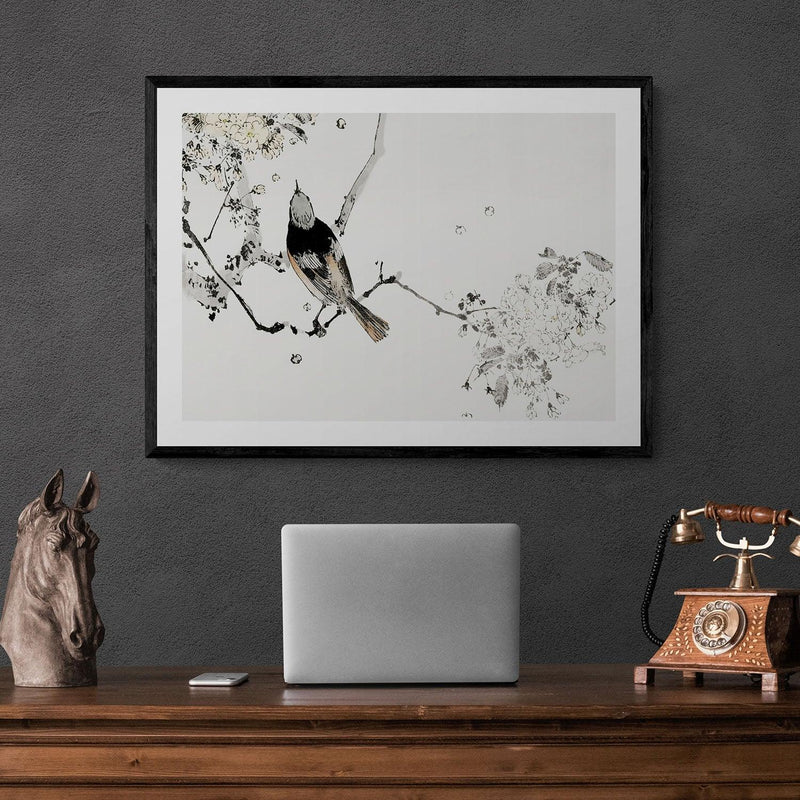 Swallow Bird On Branch Antique Illustration Japanese Wall Art Print - Ink North 