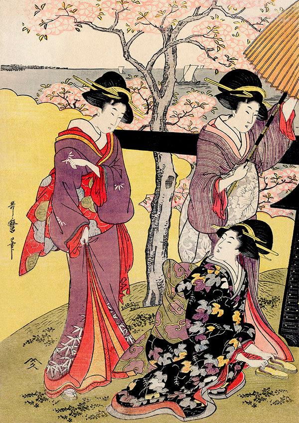 Traditional Geisha Women Antique Illustration Japanese Wall Art Print - Ink North 