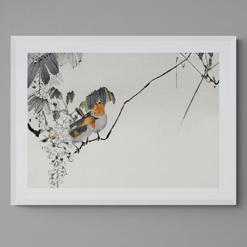 Two Sparrow Birds On Branch Antique Illustration Japanese Wall Art Print - Ink North 