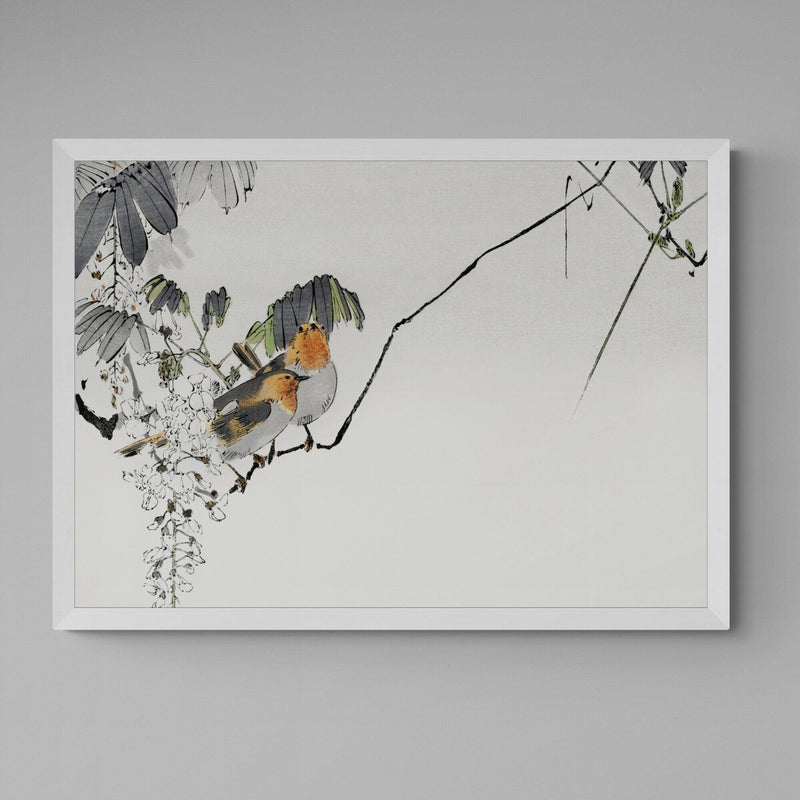 Two Sparrow Birds On Branch Antique Illustration Japanese Wall Art Print - Ink North 