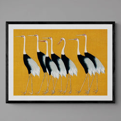 Yellow Japanese Crane Illustration Wall Art Print Poster - Ink North 