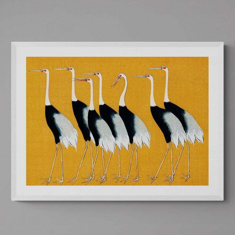 Yellow Japanese Crane Illustration Wall Art Print Poster - Ink North 