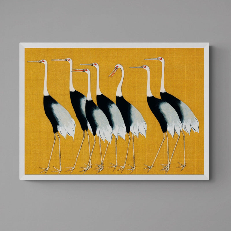 Yellow Japanese Crane Illustration Wall Art Print Poster - Ink North 