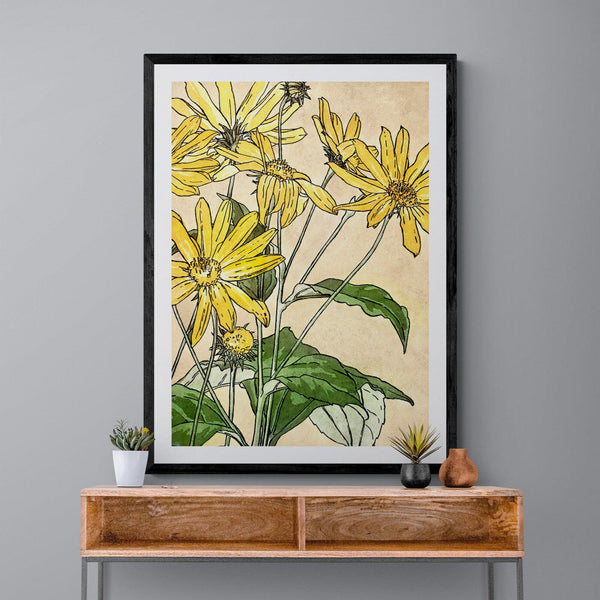 Yellow Sunflowers Illustration Colourful Floral Art Poster Print - Ink North 