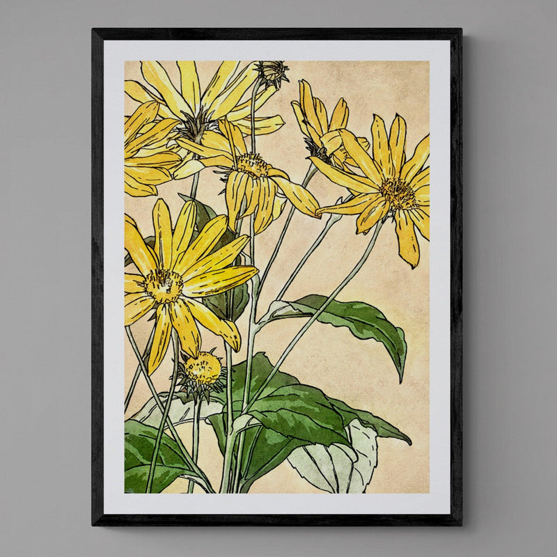 Yellow Sunflowers Illustration Colourful Floral Art Poster Print - Ink North 