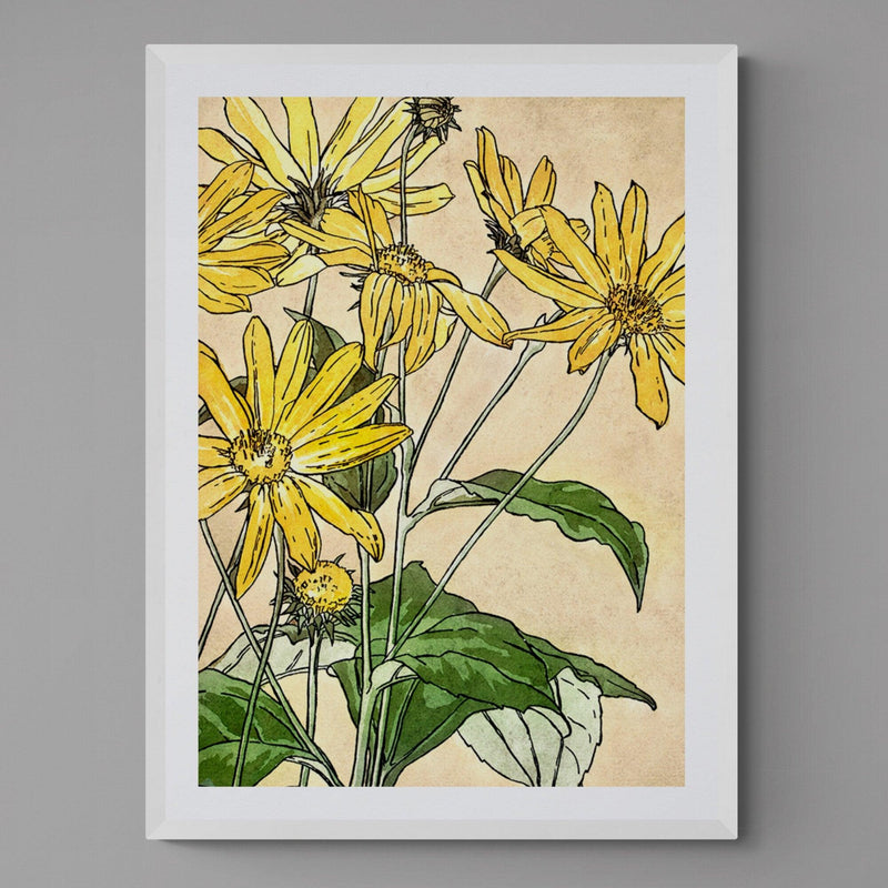 Yellow Sunflowers Illustration Colourful Floral Art Poster Print - Ink North 